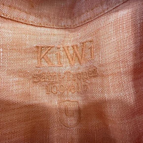 Kiwi Men's 100% Linen Casual Orange Button Down Shirt Size Large St. Barths - Picture 2 of 8